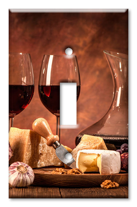 Decorative Printed Switch Plate - Electrical Switch Cover Wall Plate by Art Plates - Red Wine, Meat and Cheese