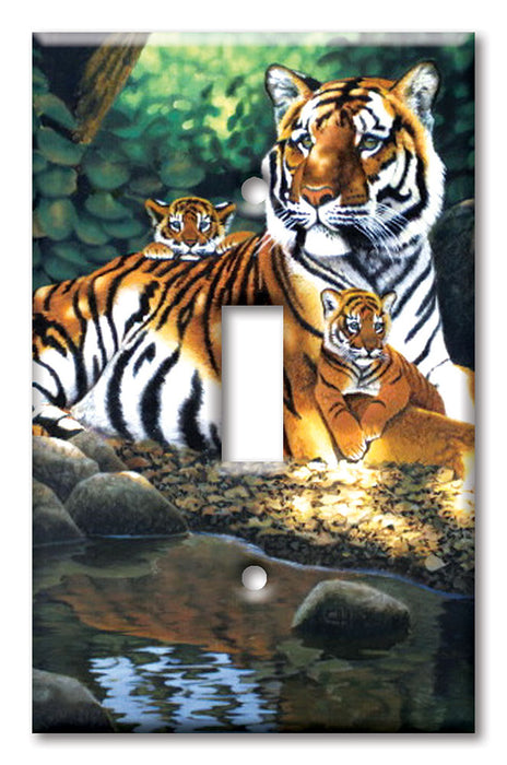 Decorative Printed OVERSIZED Switch Plate - Electrical Switch Cover JUMBO Wall Plate by Art Plates - Tiger and Cubs