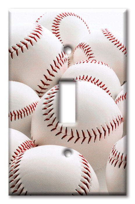 Decorative Printed Switch Plate - Electrical Switch Cover Wall Plate by Art Plates - White Baseballs