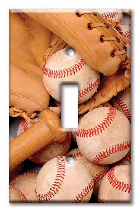 Decorative Printed Switch Plate - Electrical Switch Cover Wall Plate by Art Plates - Glove, Balls, Bat