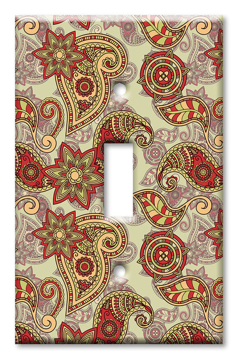Decorative Printed OVERSIZED Switch Plate - Electrical Switch Cover JUMBO Wall Plate by Art Plates - Red Paisley