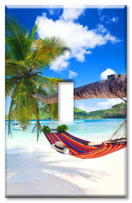 Decorative Printed Switch Plate - Electrical Switch Cover Wall Plate by Art Plates - Tropical Beach Palm Tree Hammock