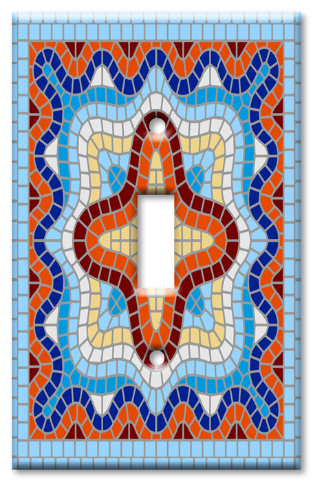 Decorative Printed OVERSIZED Switch Plate - Electrical Switch Cover JUMBO Wall Plate by Art Plates - Light Blue Spanish Mosaic Tile Print