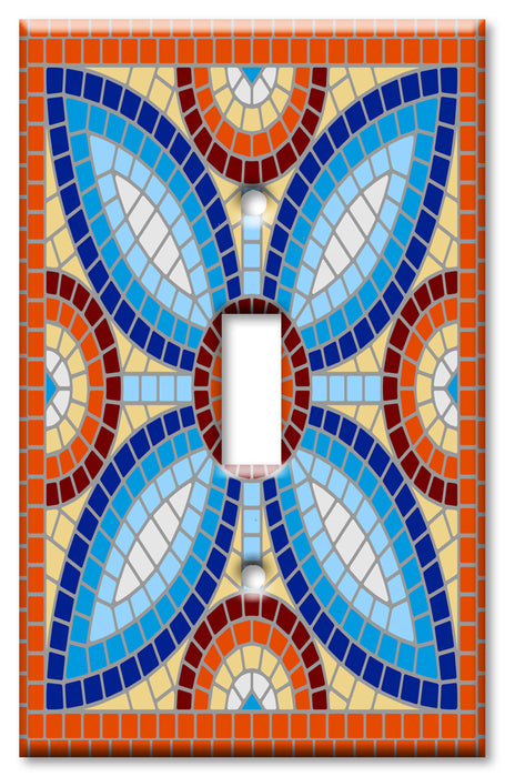 Decorative Printed OVERSIZED Switch Plate - Electrical Switch Cover JUMBO Wall Plate by Art Plates - Orange Spanish Mosaic Tile Print