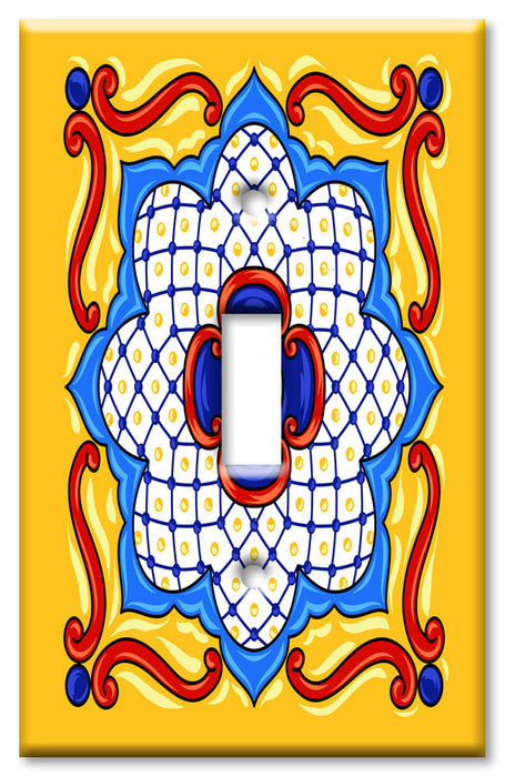 Decorative Printed OVERSIZED Switch Plate - Electrical Switch Cover JUMBO Wall Plate by Art Plates - Yellow Mexican Talavera Tile Print