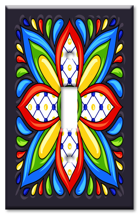 Decorative Printed Switch Plate - Electrical Switch Cover Wall Plate by Art Plates - Black Mexican Talavera Tile Print