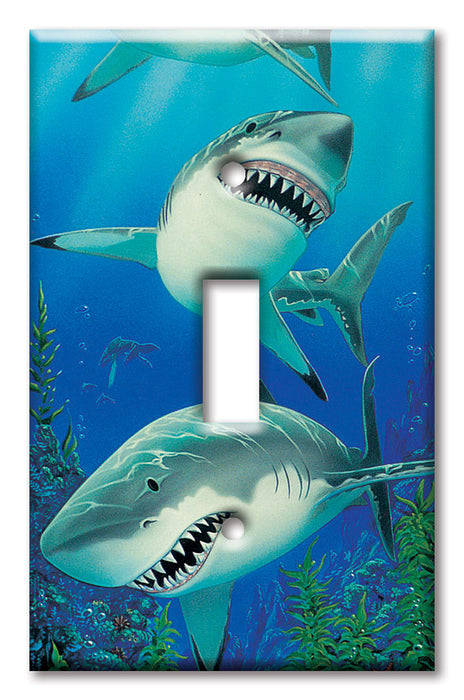 Decorative Printed Switch Plate - Electrical Switch Cover Wall Plate by Art Plates - Sharks