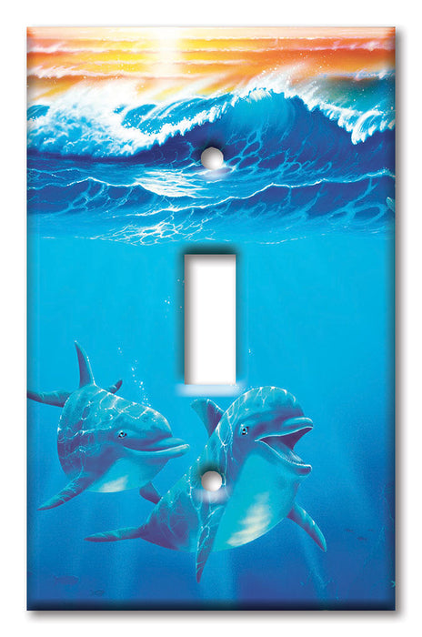 Decorative Printed OVERSIZED Switch Plate - Electrical Switch Cover JUMBO Wall Plate by Art Plates - Dolphins at Play