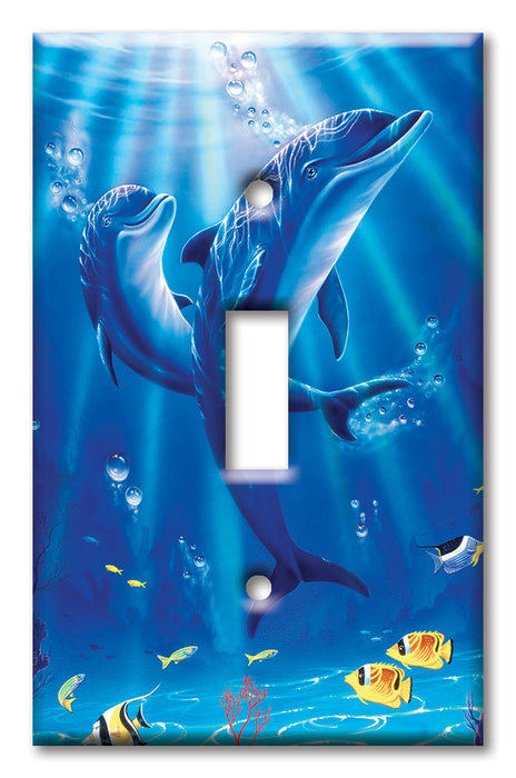 Decorative Printed OVERSIZED Switch Plate - Electrical Switch Cover JUMBO Wall Plate by Art Plates - Sunlit Dolphins