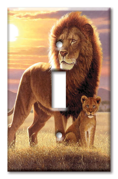 Decorative Printed OVERSIZED Switch Plate - Electrical Switch Cover JUMBO Wall Plate by Art Plates - Lion and Cub