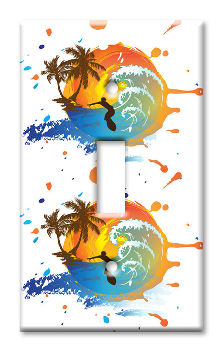 Decorative Printed Switch Plate - Electrical Switch Cover Wall Plate by Art Plates - Colorful Surfing