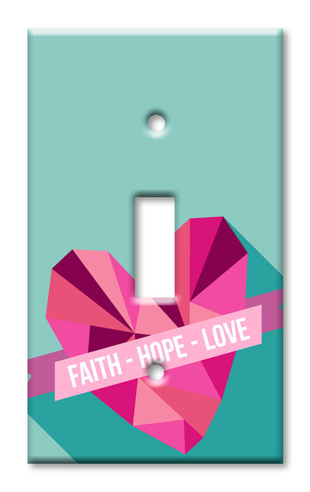 Decorative Printed Switch Plate - Electrical Switch Cover Wall Plate by Art Plates - Breast Cancer "Faith, Hope, Love - Blue"