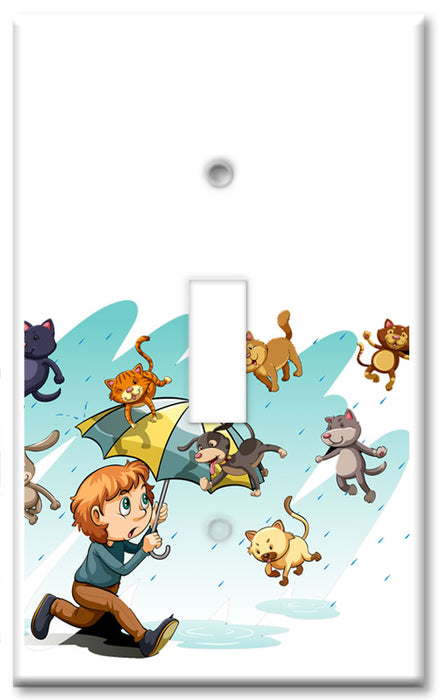 Decorative Printed OVERSIZED Switch Plate - Electrical Switch Cover JUMBO Wall Plate by Art Plates - Raining Cats and Dogs