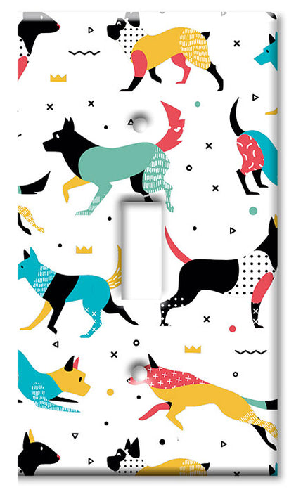 Decorative Printed OVERSIZED Switch Plate - Electrical Switch Cover JUMBO Wall Plate by Art Plates - Patterned Dogs