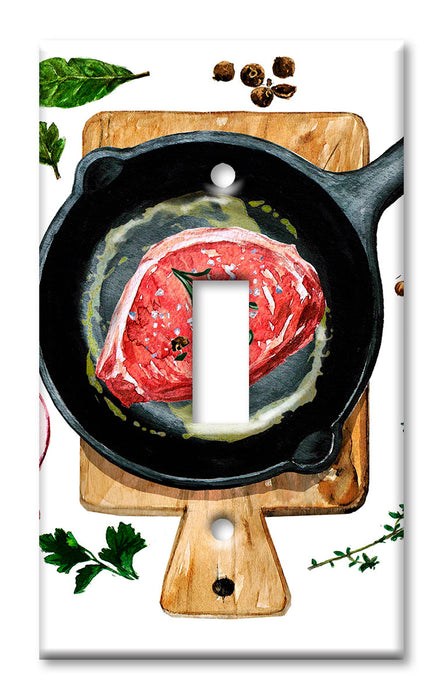 Decorative Printed OVERSIZED Switch Plate - Electrical Switch Cover JUMBO Wall Plate by Art Plates - Cooking a Steak