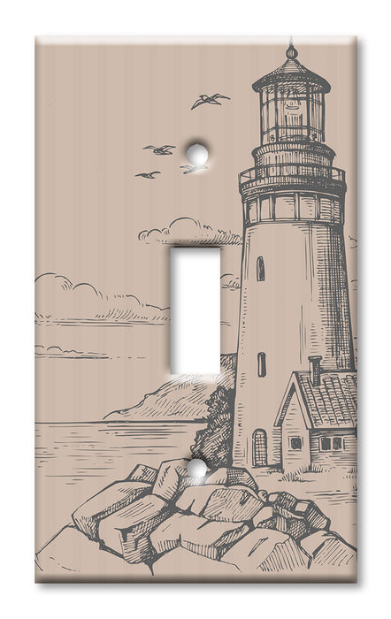 Decorative Printed OVERSIZED Switch Plate - Electrical Switch Cover JUMBO Wall Plate by Art Plates - Lighthouse Drawing