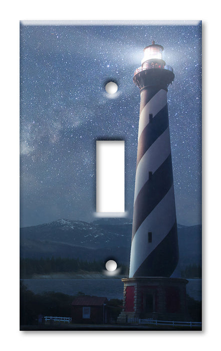 Decorative Printed OVERSIZED Switch Plate - Electrical Switch Cover JUMBO Wall Plate by Art Plates - Night Lighthouse