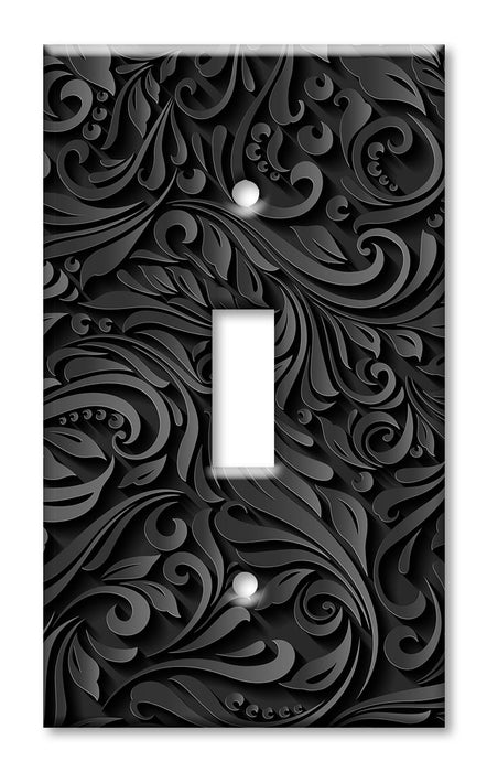 Decorative Printed Switch Plate - Electrical Switch Cover Wall Plate by Art Plates - Black Floral