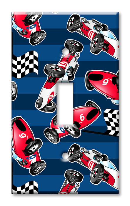 Decorative Printed OVERSIZED Switch Plate - Electrical Switch Cover JUMBO Wall Plate by Art Plates - Racing Cars