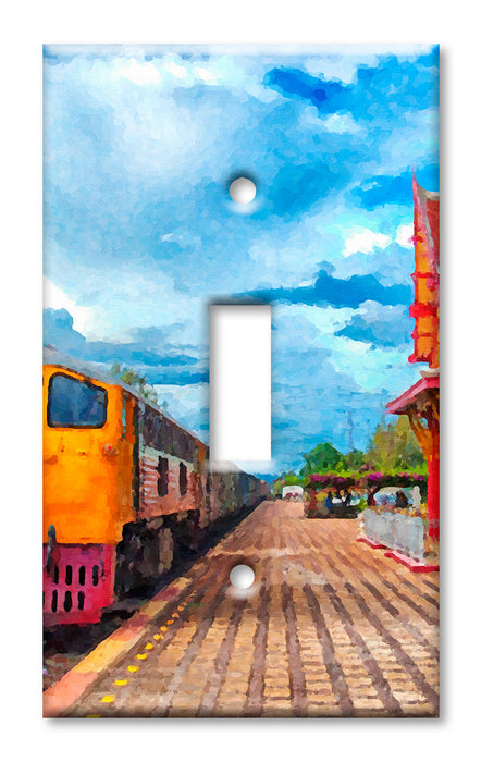 Decorative Printed OVERSIZED Switch Plate - Electrical Switch Cover JUMBO Wall Plate by Art Plates - Train Painting