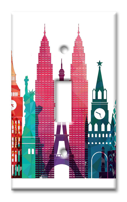 Decorative Printed OVERSIZED Switch Plate - Electrical Switch Cover JUMBO Wall Plate by Art Plates - World Skyline