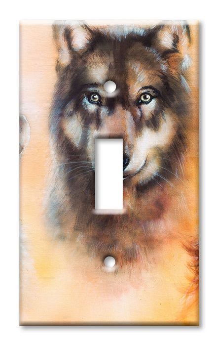 Decorative Printed OVERSIZED Switch Plate - Electrical Switch Cover JUMBO Wall Plate by Art Plates - Wolves and Indian Chief