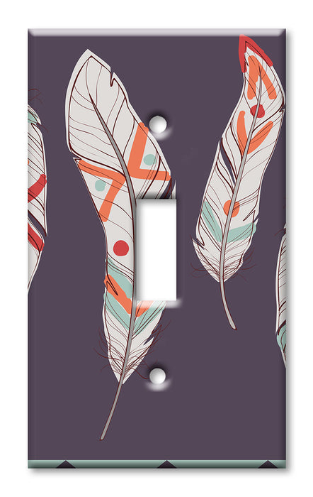 Decorative Printed OVERSIZED Switch Plate - Electrical Switch Cover JUMBO Wall Plate by Art Plates - Native American Feathers