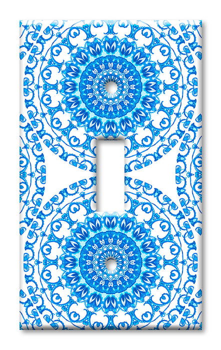 Decorative Printed Switch Plate - Electrical Switch Cover Wall Plate by Art Plates - Blue Ceramic Tile