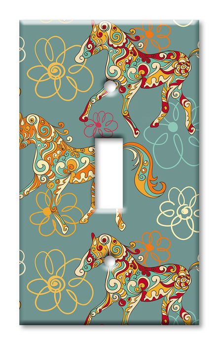 Decorative Printed Switch Plate - Electrical Switch Cover Wall Plate by Art Plates - Paisley Horses