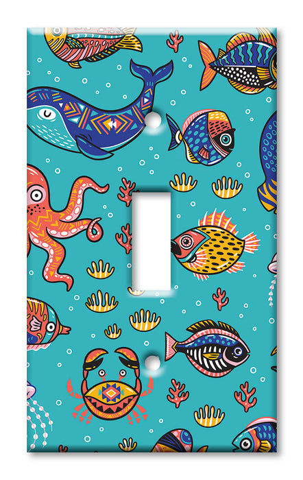 Decorative Printed Switch Plate - Electrical Switch Cover Wall Plate by Art Plates - Whimsical Sea Creatures