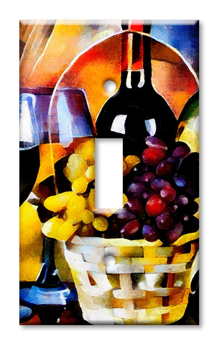 Decorative Printed Switch Plate - Electrical Switch Cover Wall Plate by Art Plates - Colorful Wine Basket