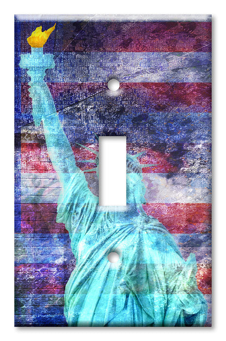 Decorative Printed OVERSIZED Switch Plate - Electrical Switch Cover JUMBO Wall Plate by Art Plates - Statue of Liberty with Flag Background