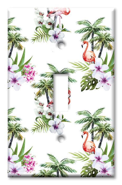 Decorative Printed OVERSIZED Switch Plate - Electrical Switch Cover JUMBO Wall Plate by Art Plates - Flamingo and Palm Trees