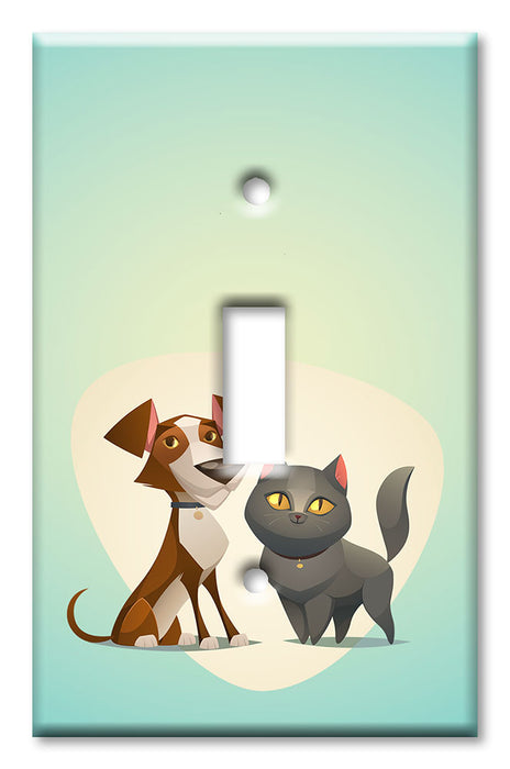 Decorative Printed Switch Plate - Electrical Switch Cover Wall Plate by Art Plates - Cat and Dog Blue Background