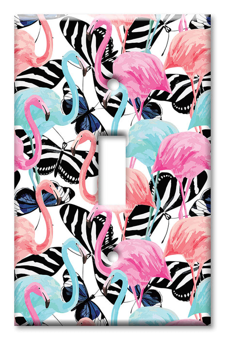 Decorative Printed OVERSIZED Switch Plate - Electrical Switch Cover JUMBO Wall Plate by Art Plates - Flamingos and Butterflies