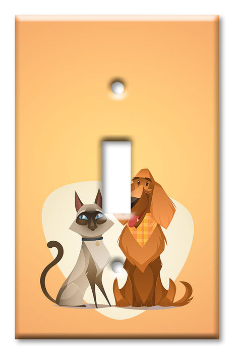 Decorative Printed OVERSIZED Switch Plate - Electrical Switch Cover JUMBO Wall Plate by Art Plates - Cat and Dog Orange Background