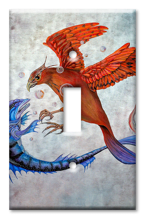 Decorative Printed OVERSIZED Switch Plate - Electrical Switch Cover JUMBO Wall Plate by Art Plates - Fish versus Phoenix