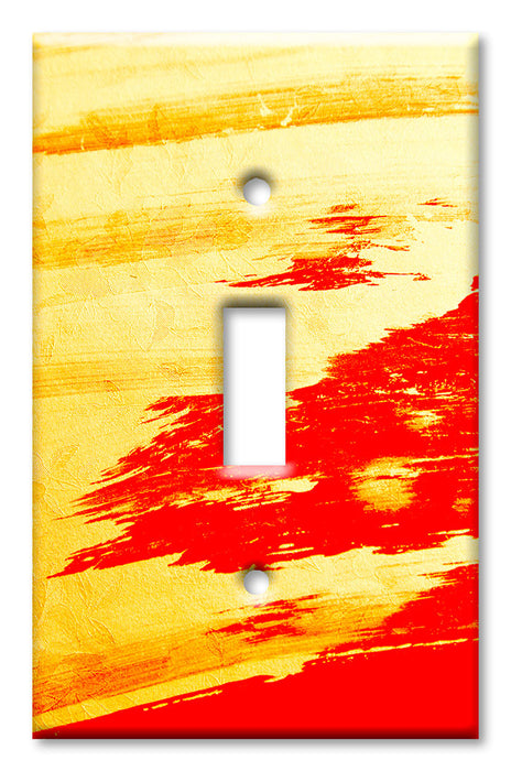 Decorative Printed OVERSIZED Switch Plate - Electrical Switch Cover JUMBO Wall Plate by Art Plates - Yellow and Red Brush Strokes