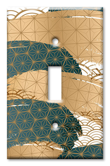 Decorative Printed Switch Plate - Electrical Switch Cover Wall Plate by Art Plates - Blue and Gold Symmetrical