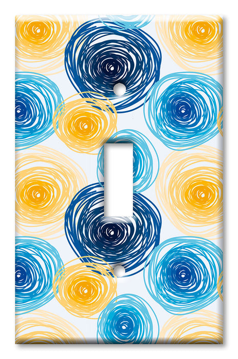 Decorative Printed OVERSIZED Switch Plate - Electrical Switch Cover JUMBO Wall Plate by Art Plates - Blue and Yellow Spirals