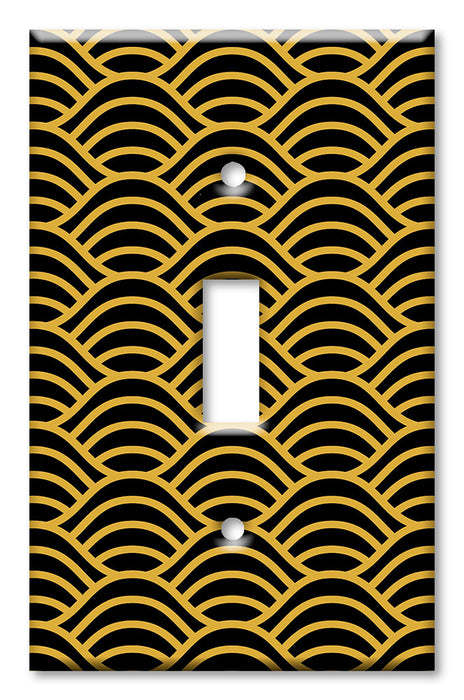 Decorative Printed OVERSIZED Switch Plate - Electrical Switch Cover JUMBO Wall Plate by Art Plates - Black and Gold Waves