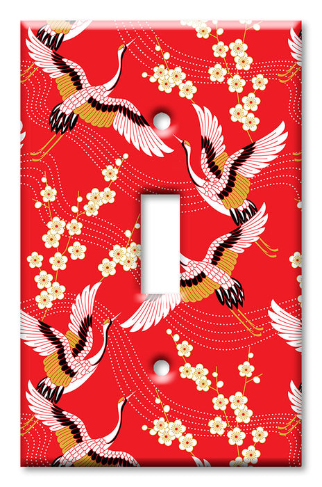 Decorative Printed OVERSIZED Switch Plate - Electrical Switch Cover JUMBO Wall Plate by Art Plates - Red, White and Gold Cranes