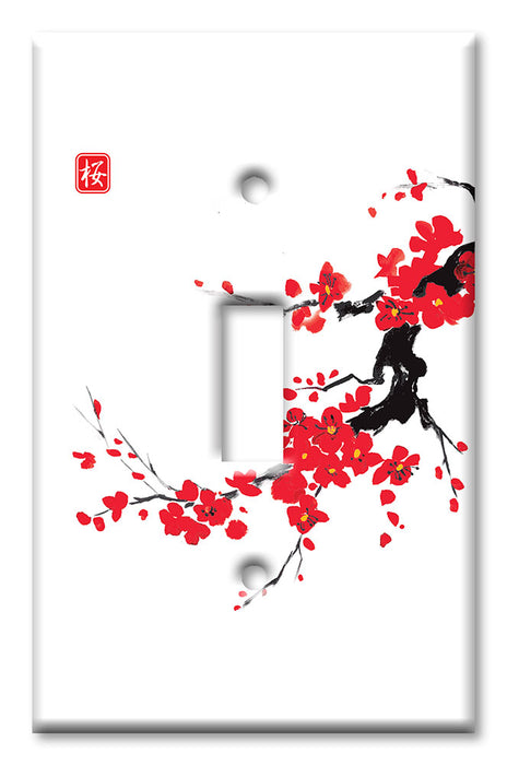 Decorative Printed Switch Plate - Electrical Switch Cover Wall Plate by Art Plates - Red Blossoms