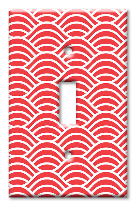 Decorative Printed OVERSIZED Switch Plate - Electrical Switch Cover JUMBO Wall Plate by Art Plates - Red and White Waves