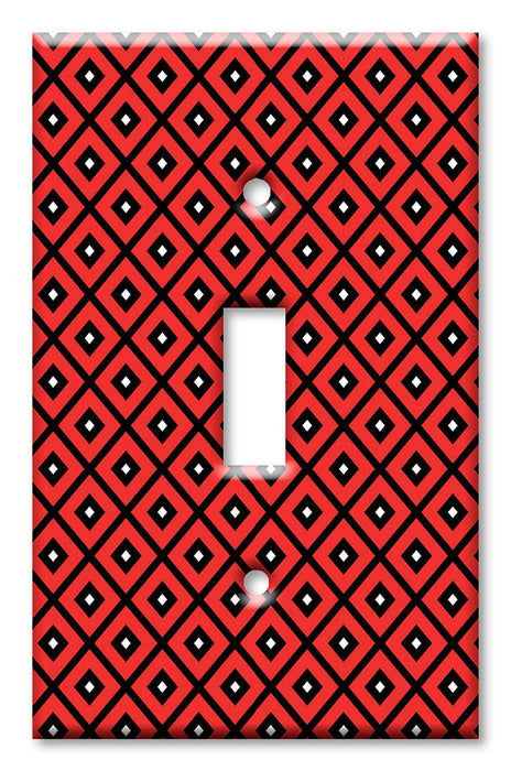 Decorative Printed OVERSIZED Switch Plate - Electrical Switch Cover JUMBO Wall Plate by Art Plates - Red, Black and White Triangles