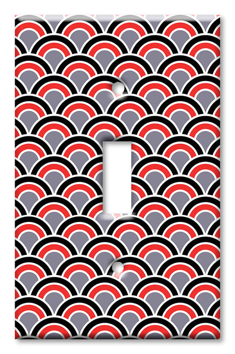 Decorative Printed OVERSIZED Switch Plate - Electrical Switch Cover JUMBO Wall Plate by Art Plates - Red, Black and Gray Half Circles