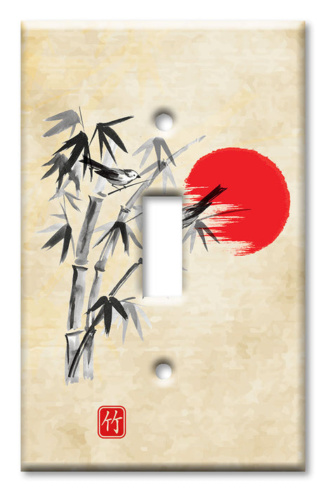 Decorative Printed OVERSIZED Switch Plate - Electrical Switch Cover JUMBO Wall Plate by Art Plates - Birds on Bamboo Drawing