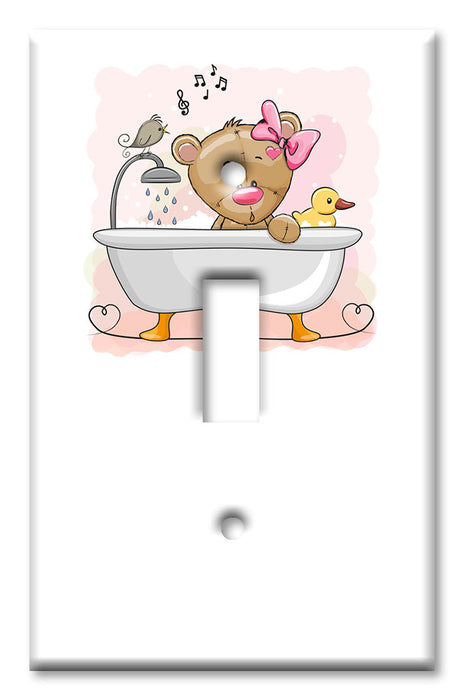 Decorative Printed OVERSIZED Switch Plate - Electrical Switch Cover JUMBO Wall Plate by Art Plates - Teddy Bear in Bath