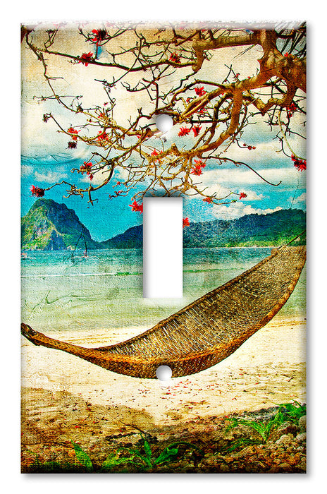 Decorative Printed OVERSIZED Switch Plate - Electrical Switch Cover JUMBO Wall Plate by Art Plates - Hammock by the Beach