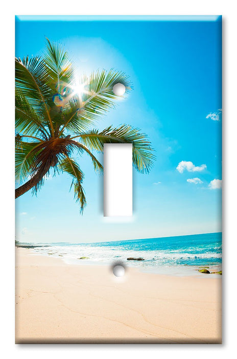 Decorative Printed OVERSIZED Switch Plate - Electrical Switch Cover JUMBO Wall Plate by Art Plates - Palm Tree and Beach